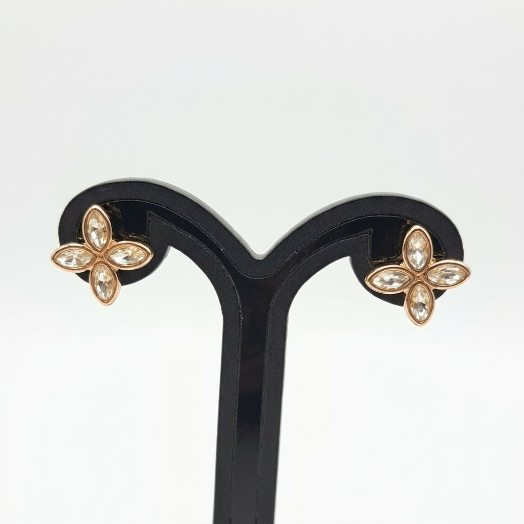 Joyeria Nice Aretes Flor Piedra Baño Rodio