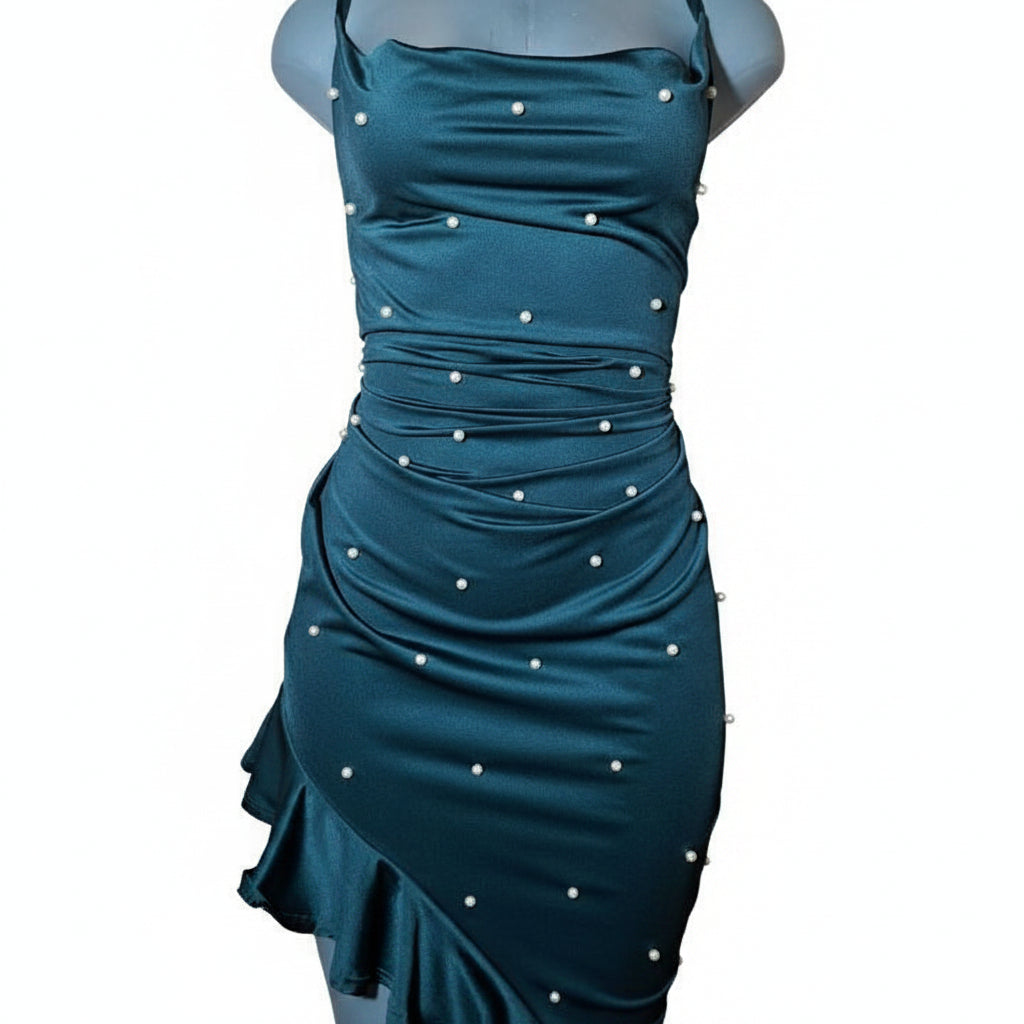 CarolinaBoutique Vestido Perlas Fiesta Verde