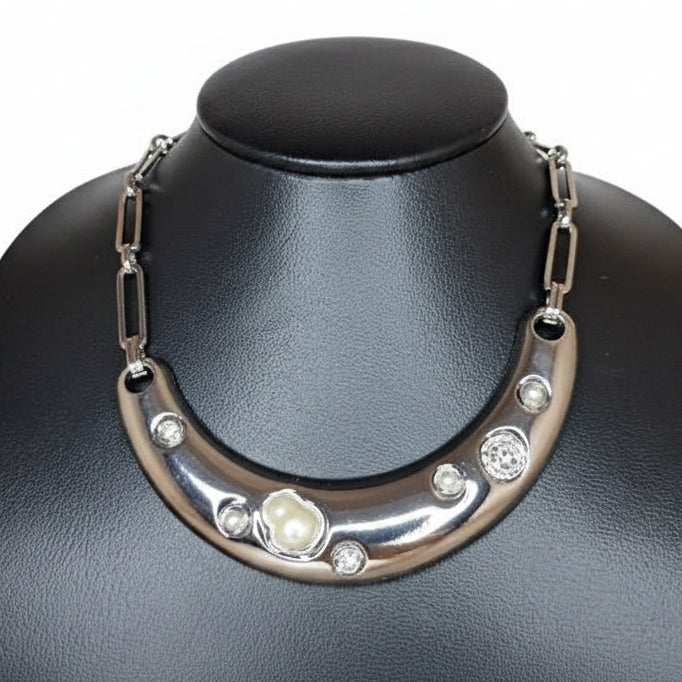 CBM Collar Plateado Piedra Blanca Transparente