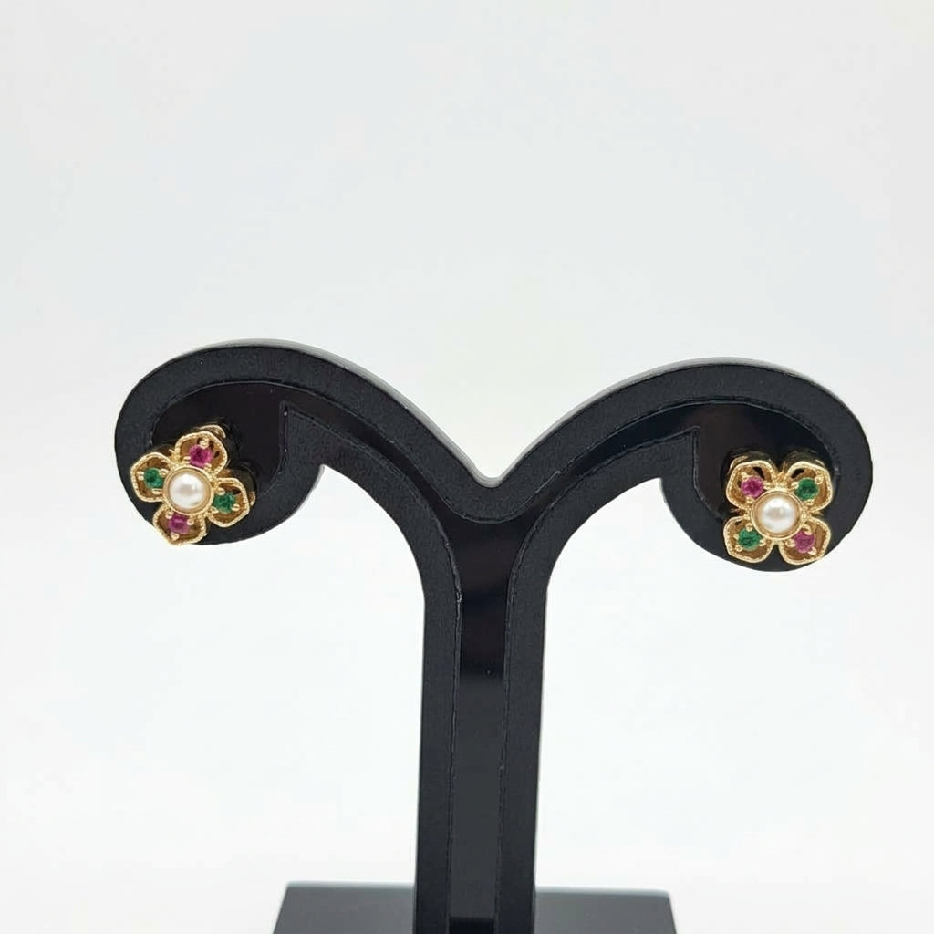 Joyeria Nice Arete Flor Piedra Central Baño oro