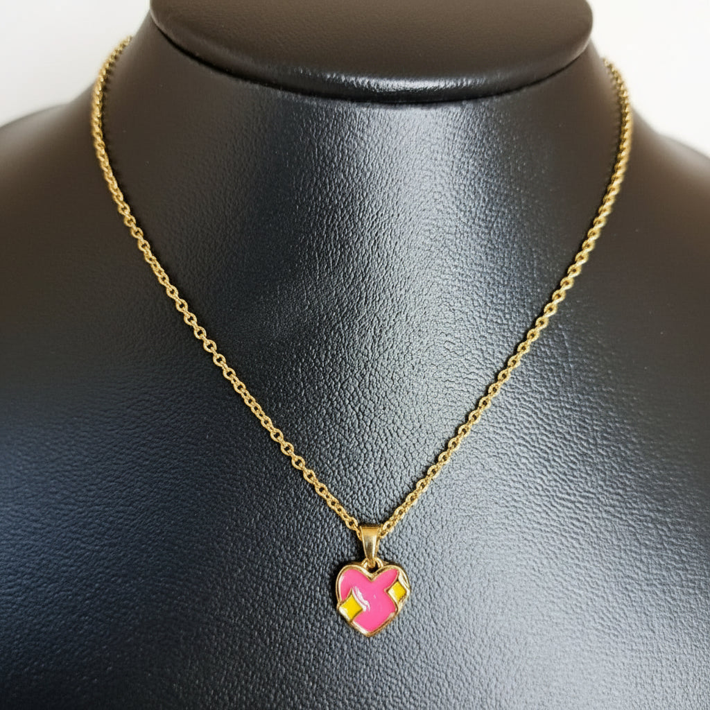 Joyeria Nice Collar Nina Corazon Rosa Amarillo