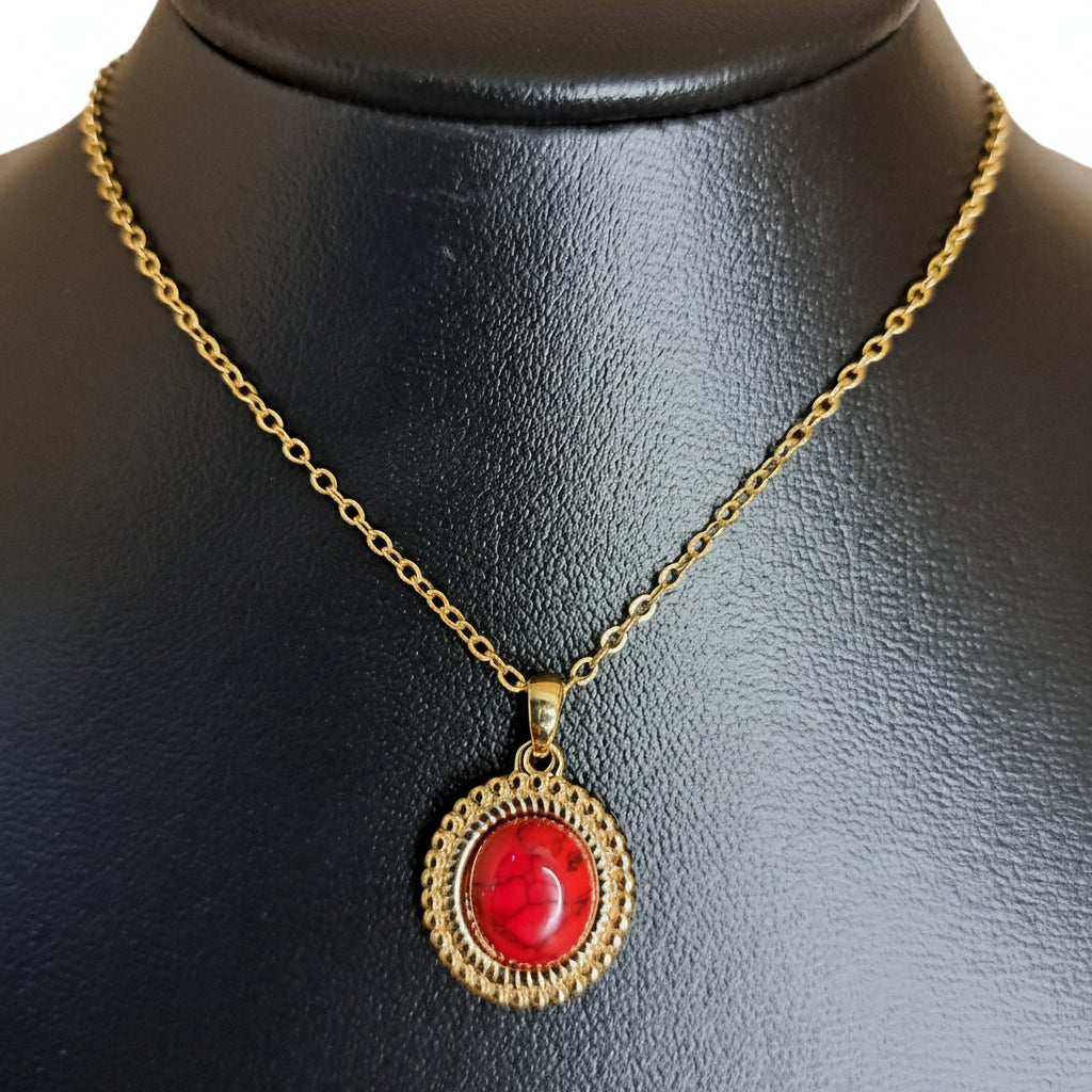 Joyeria Nice Collar Pierdra Roja Ovalada