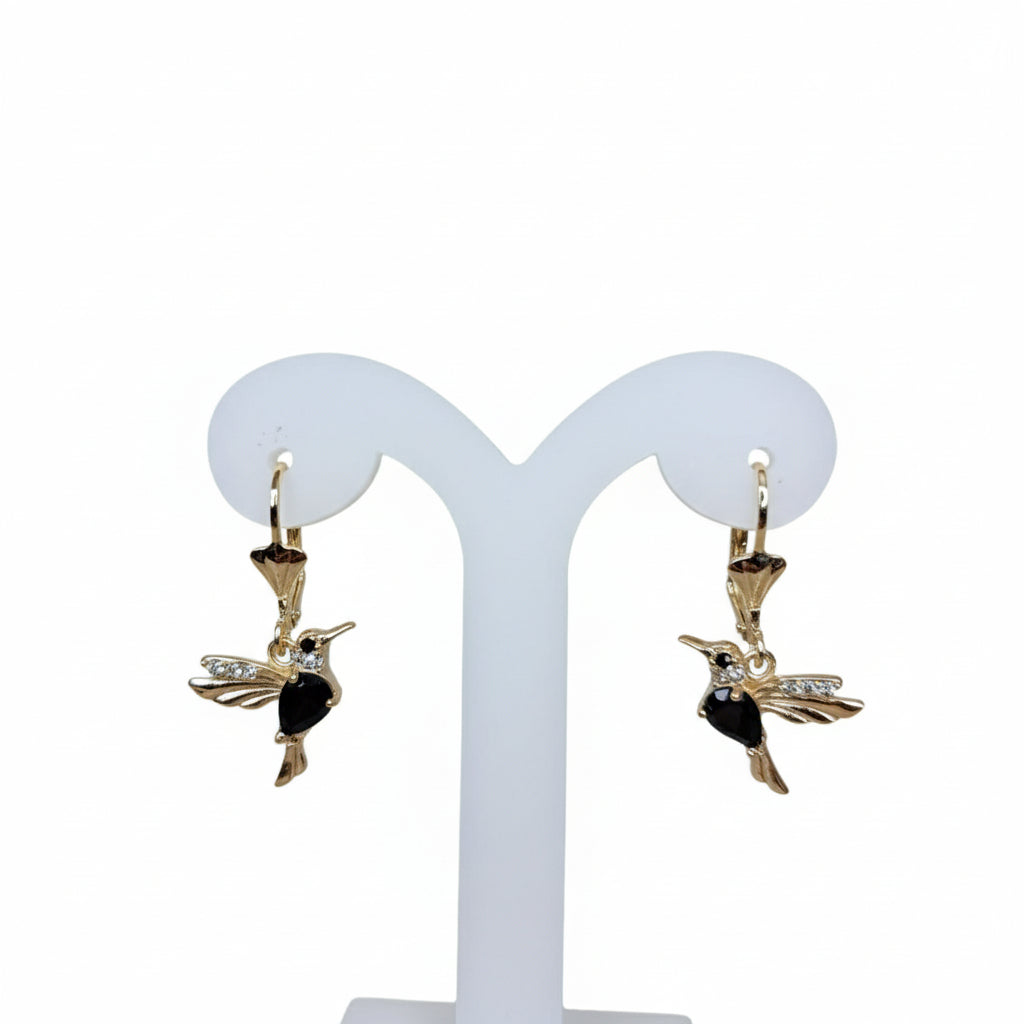 Mujer Moza Aretes Colibrí Piedras Negras