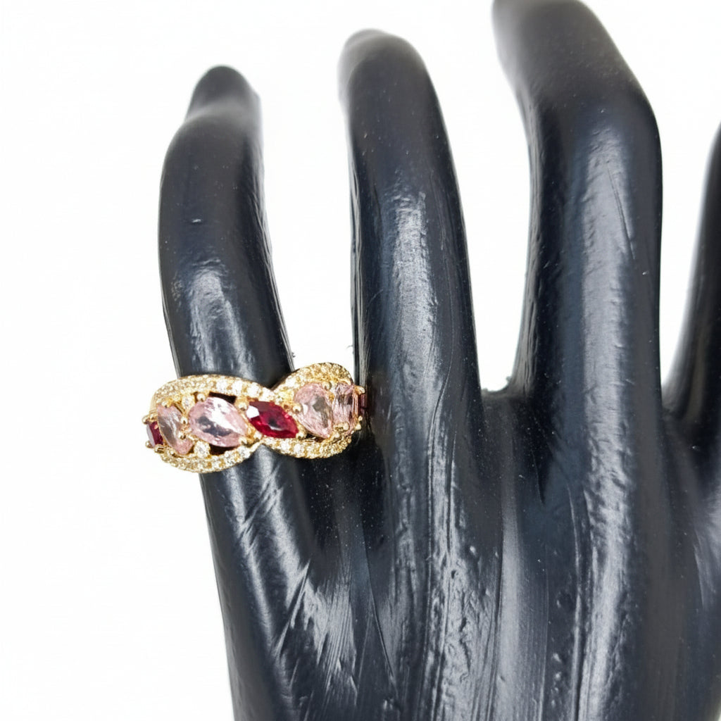 Mujer Moza Anillo Dorado Antifaz Piedras Rosa