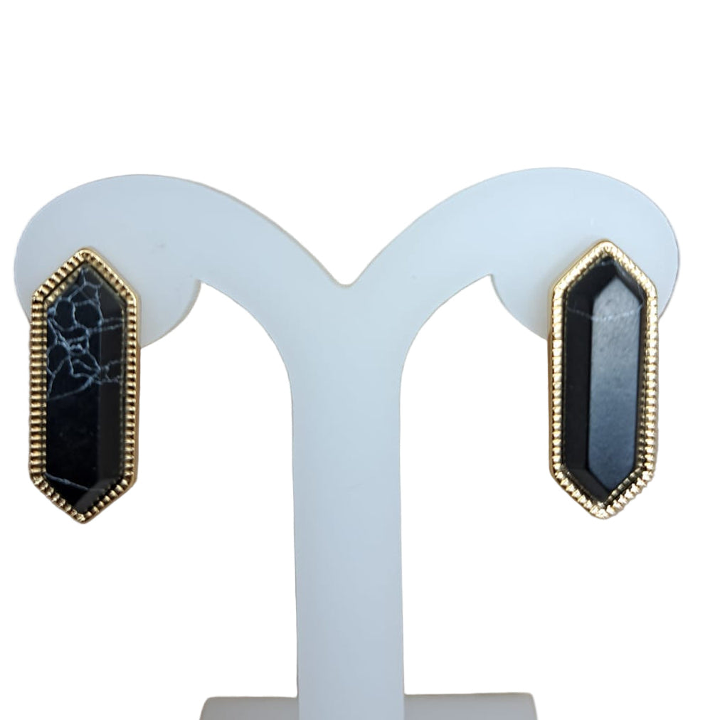 Joyeria Nice Aretes Dorados Piedra Negra
