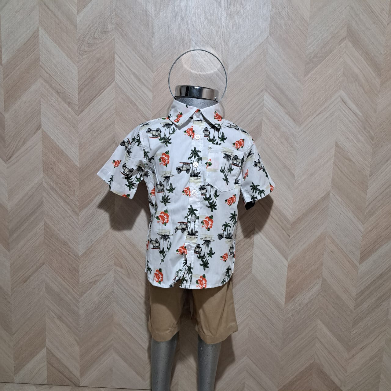Panditastyle Traje Camiseta Blanca Short Beige 2Pzas