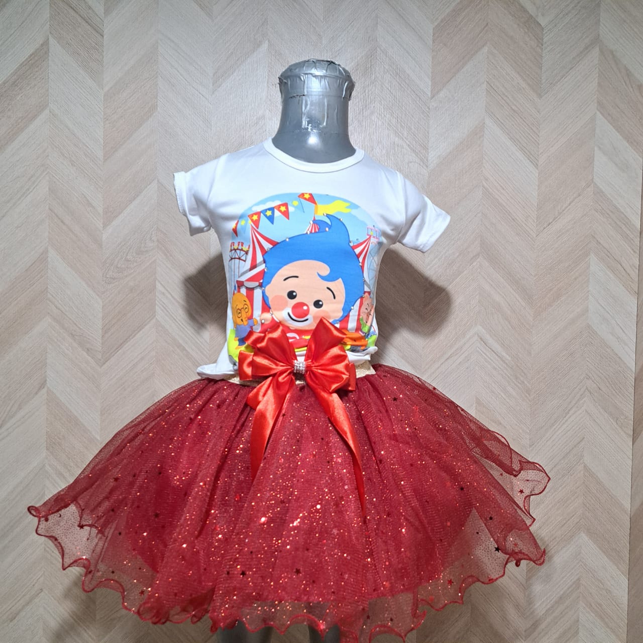 Cenicienta Conjunto Tutu Plim Plim Rojo Blanco