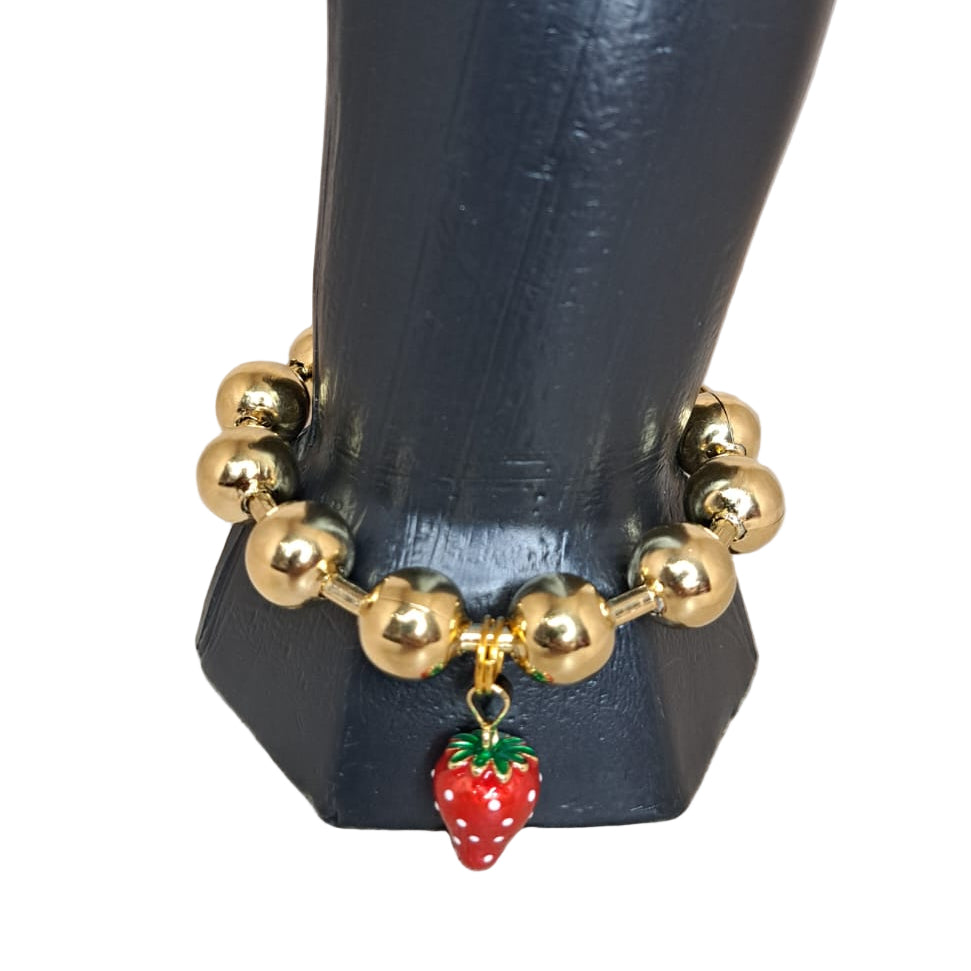 LaCasaDeLaPulsera Collar Bolas Doradas Fresa Colgante