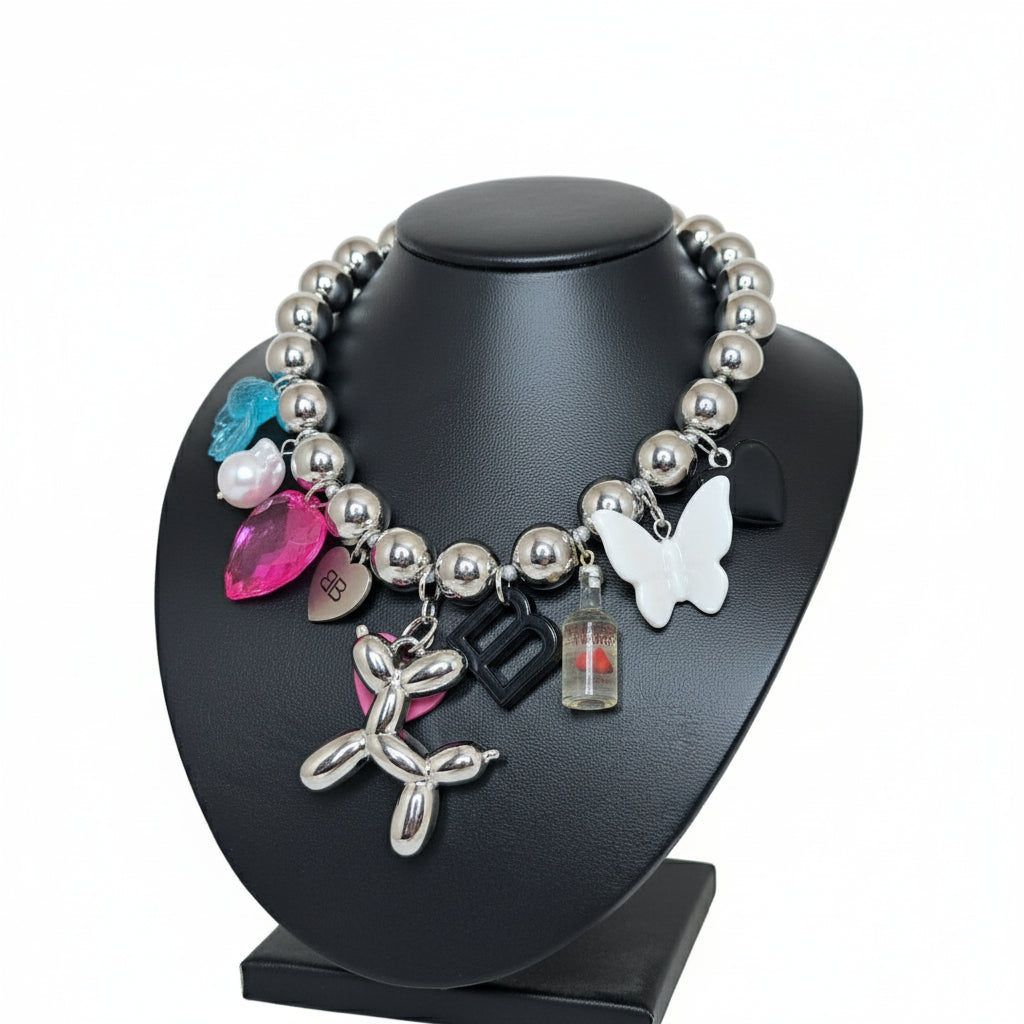 LaCasaDeLaPulsera Collar Plata Corazones Rosa