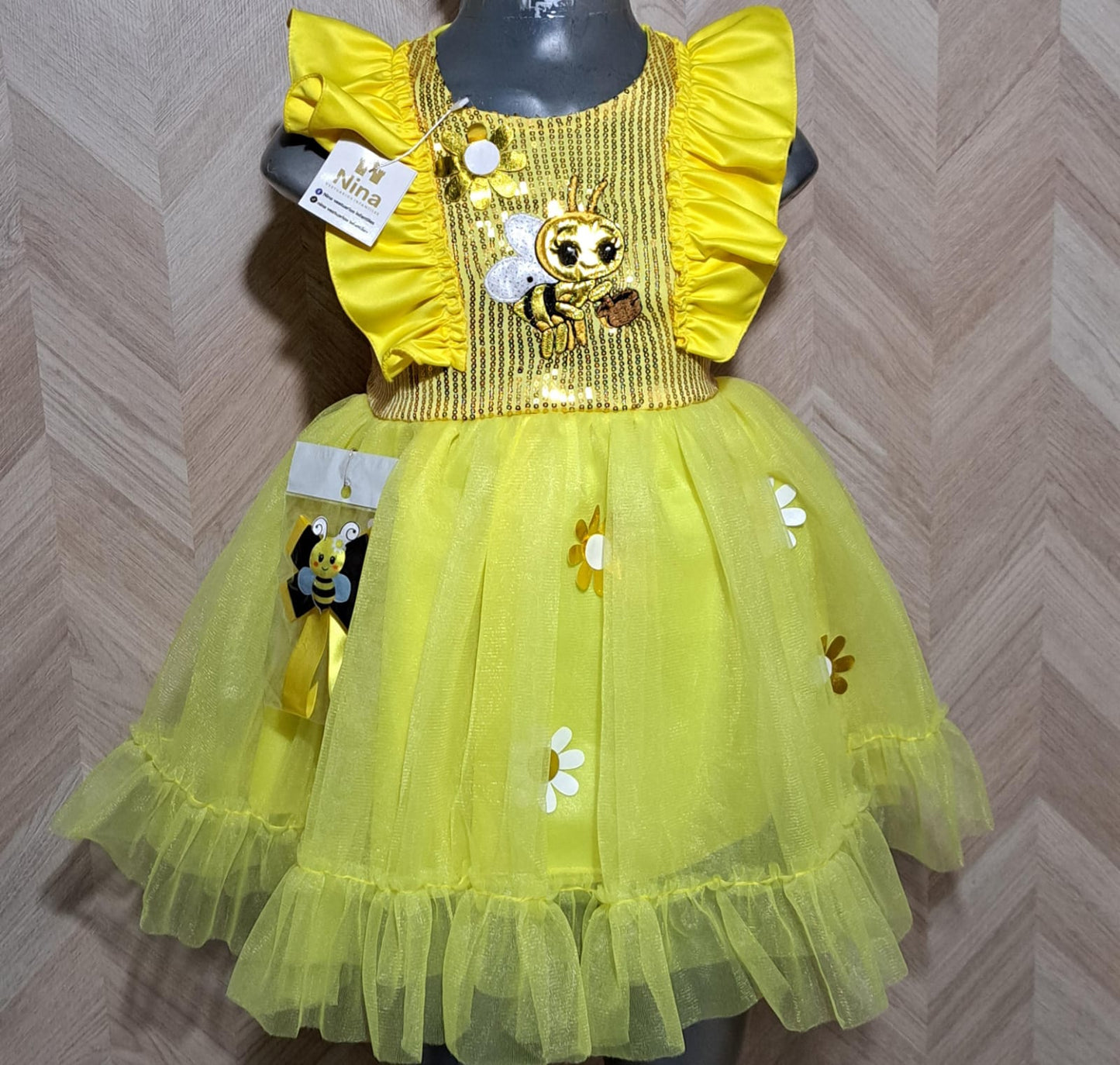 Niña Vestuarios Infantiles Vestido Abejita Tutu Amarillo
