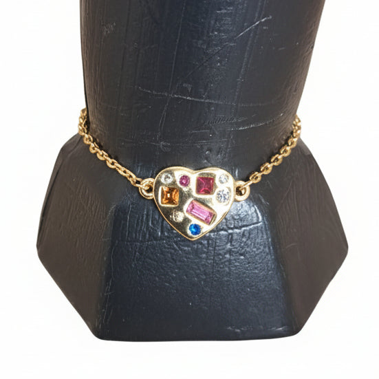 Joyeria Nice Pulsera Dorada Corazon Piedras Col