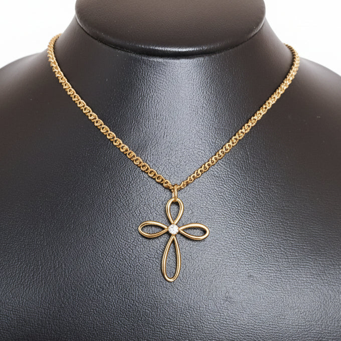 Joyeria Nice Collar Cruz Piedra Dorado
