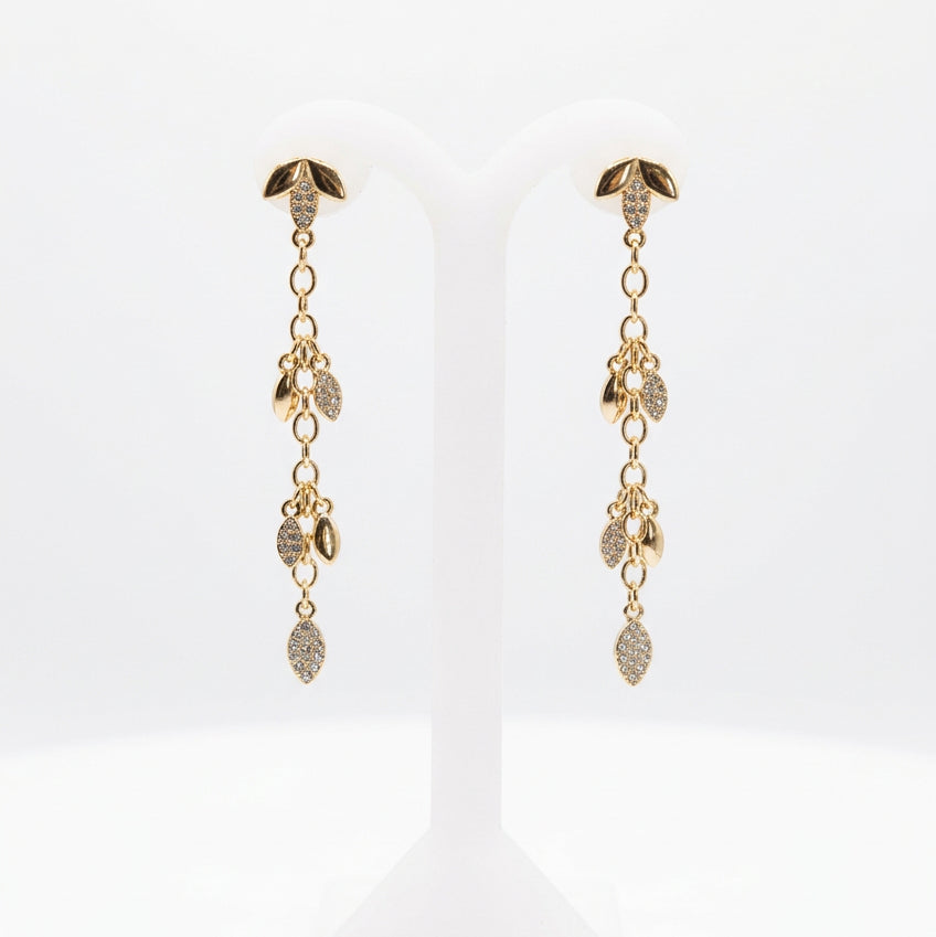 Joyeria Nice Arete Colgante Hojas Baño Oro