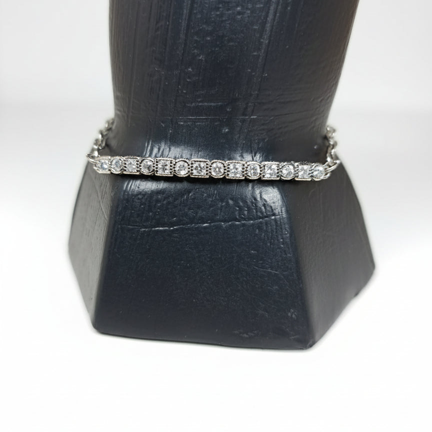 Joyeria Nice Pulsera Plateada Con Piedra Cristal Diam