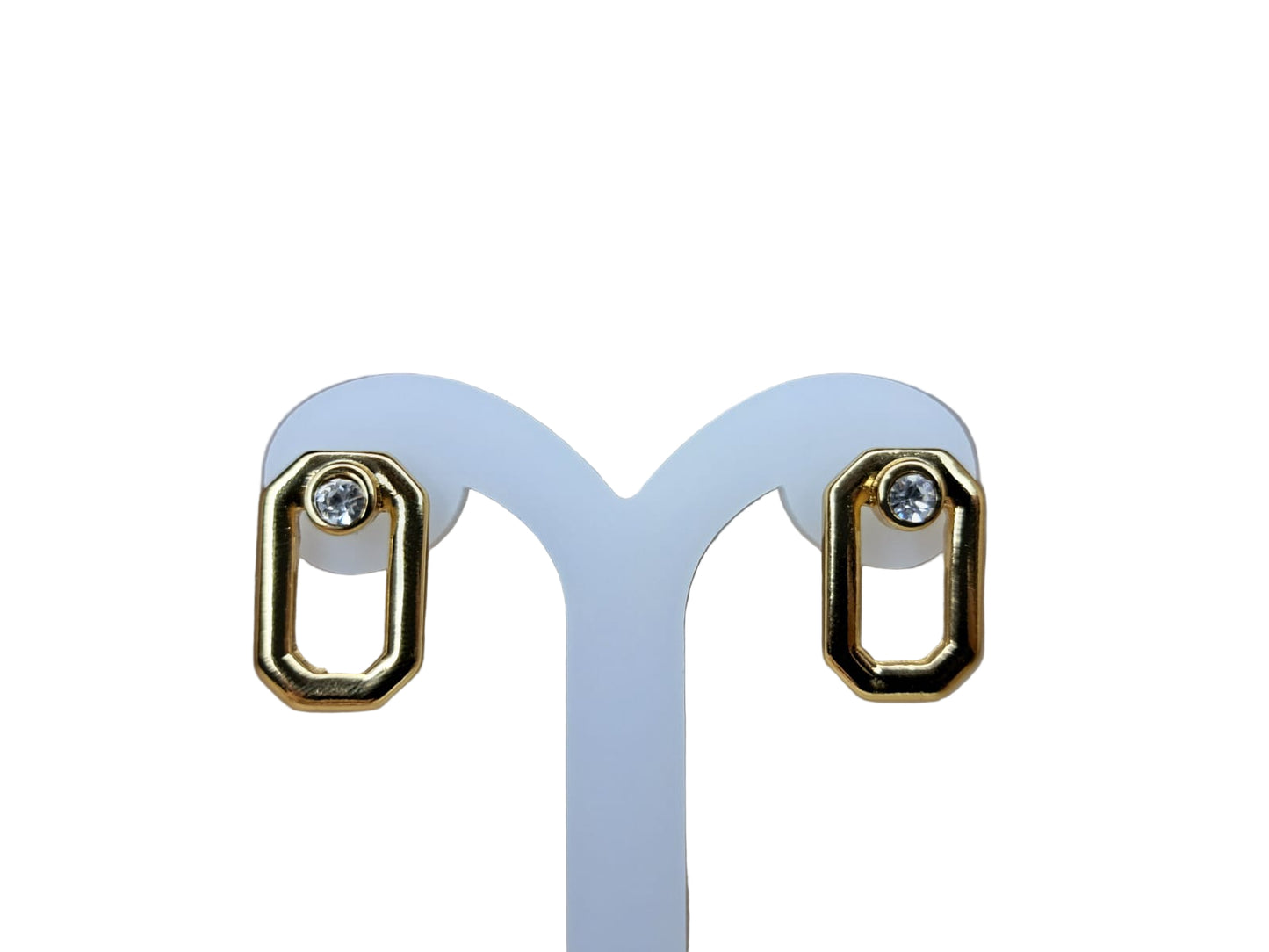 Joyeria Nice Aretes Dorados Rectangulo Con Piedra