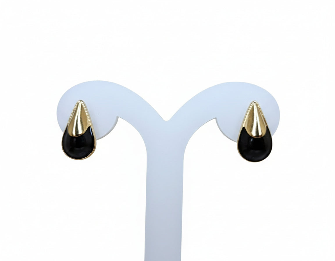 Joyeria Nice Aretes Dorados Con Negro Gota