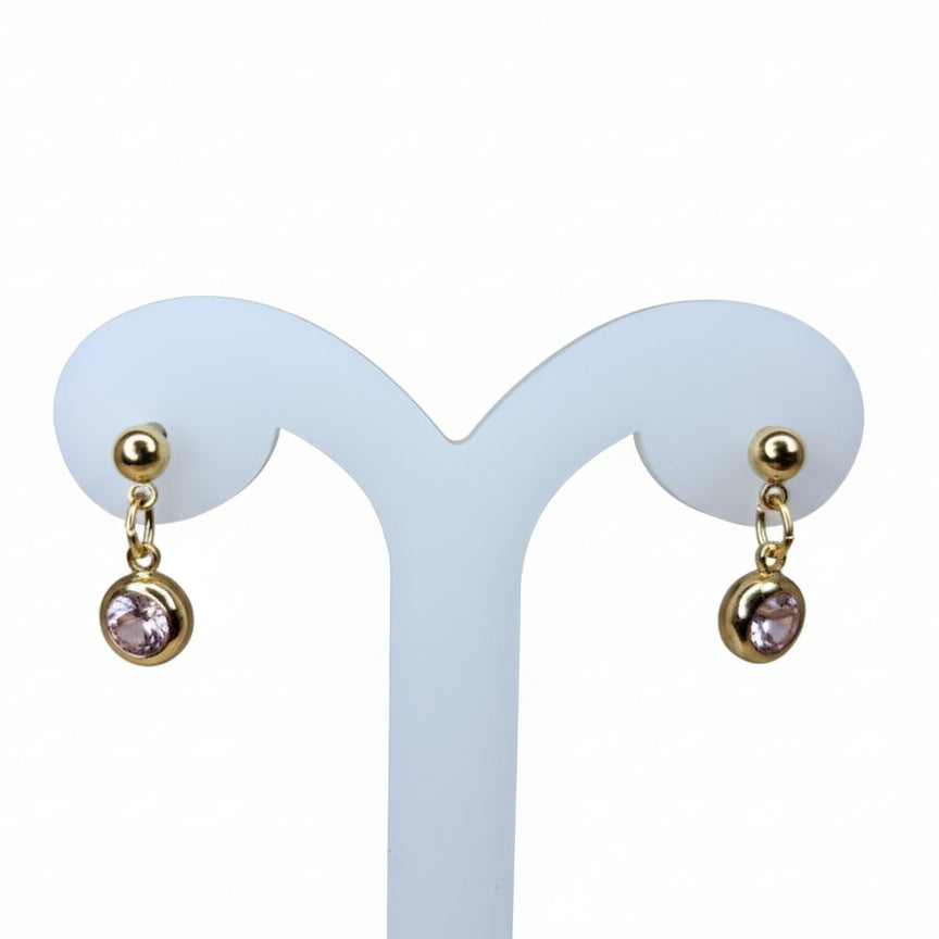 Joyeria Nice Aretes Dorados Piedra Rosa