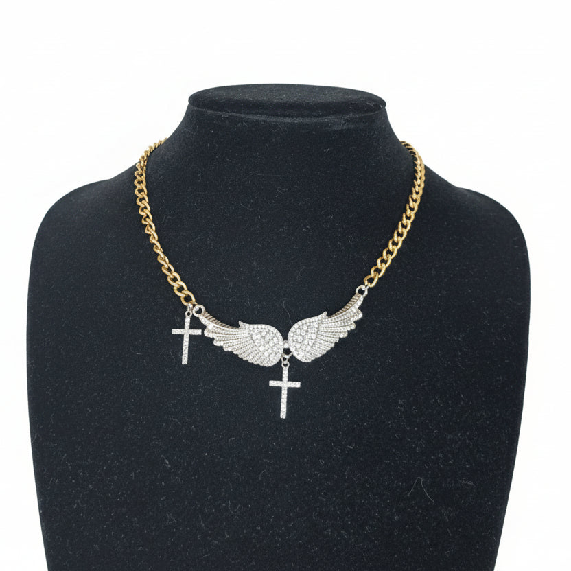 LaCasaDeLaPulsera  Collar Alas Cruz Dorado Plateado