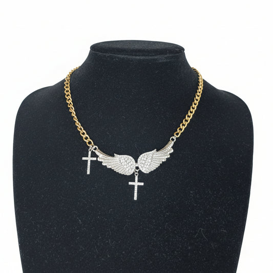 LaCasaDeLaPulsera  Collar Alas Cruz Dorado Plateado