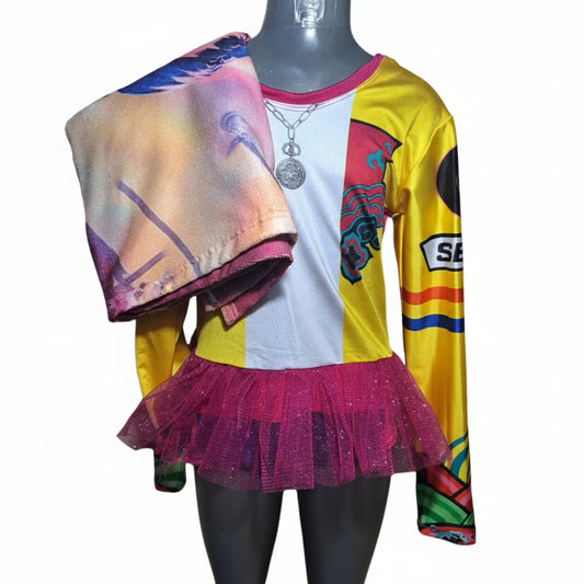 NVI Set Traje baño Kpop Manga larga Amarillo Rosa