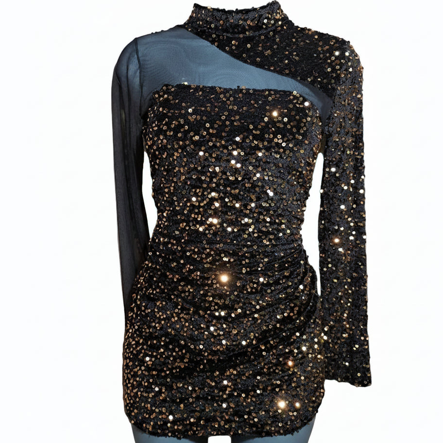 CarolinaBoutique Vestido Negro Lentejuela Fiesta Cobrizo