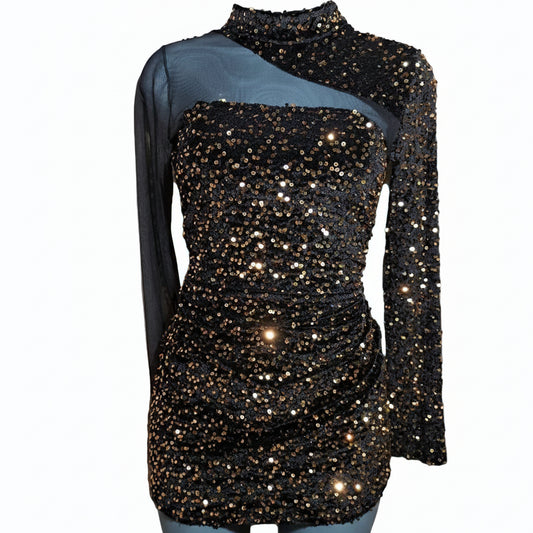 CarolinaBoutique Vestido Negro Lentejuela Fiesta Cobrizo