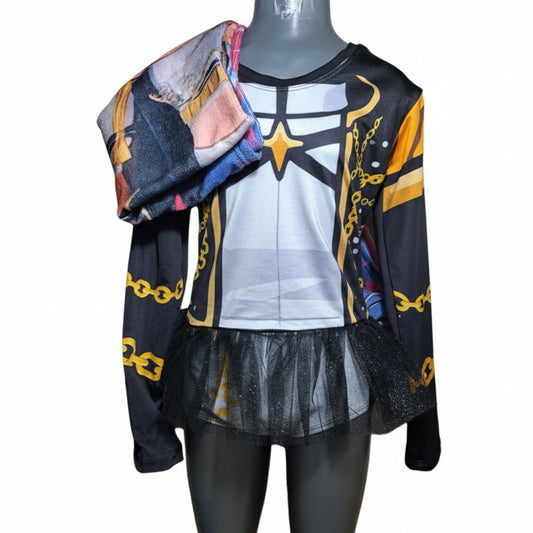 NVI Set Traje baño Kpop Manga larga Dorado Negro