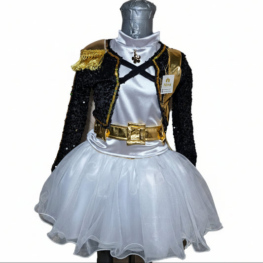 NVI Vestido Vestidos Kpop Gala Negro Lentejuelas Falda Pompon  Blanco