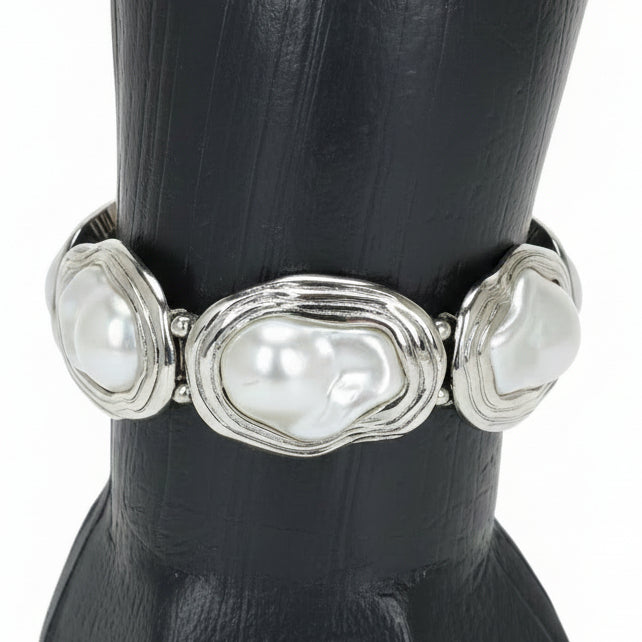 CBM Pulsera Plateada Piedra Blanca