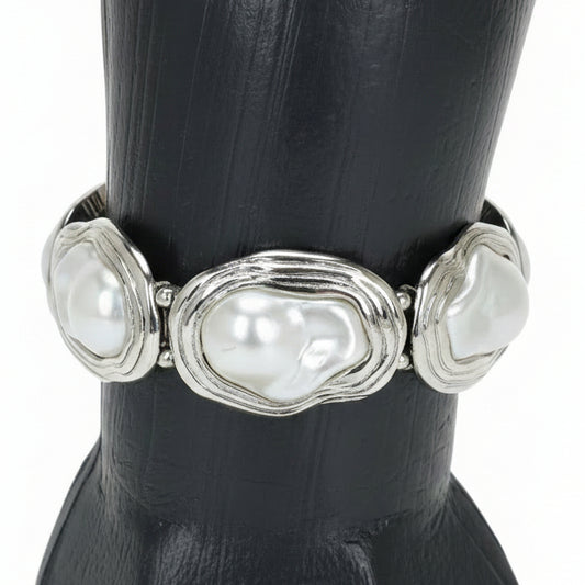 CBM Pulsera Plateada Piedra Blanca