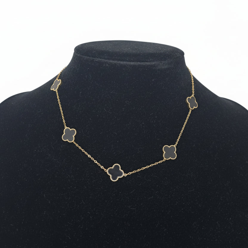 LaCasaDeLaPulsera Collar Dorado Flores Negro