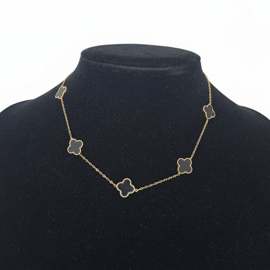 LaCasaDeLaPulsera Collar Dorado Flores Negro