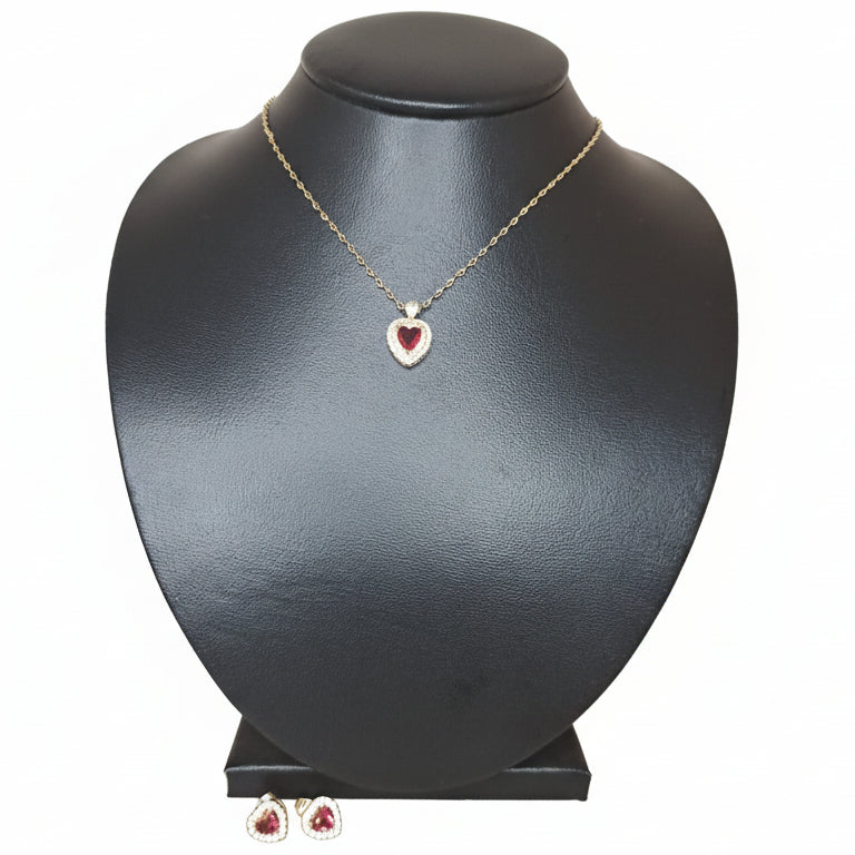 LaCasaDeLaPulsera Juego Cadena Aretes Corazon Rojo
