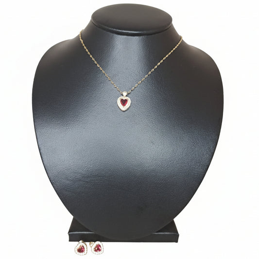 LaCasaDeLaPulsera Juego Cadena Aretes Corazon Rojo