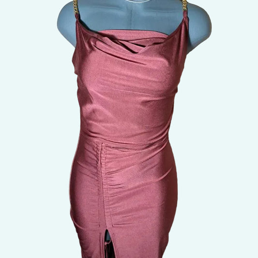 CarolinaBoutique Vestido Satinado Fiesta Rosa