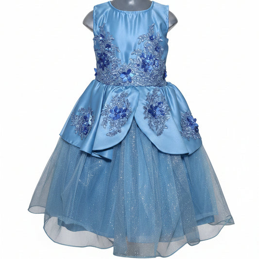 NVI Vestido Vestido Brocado Falda Brillos Azul