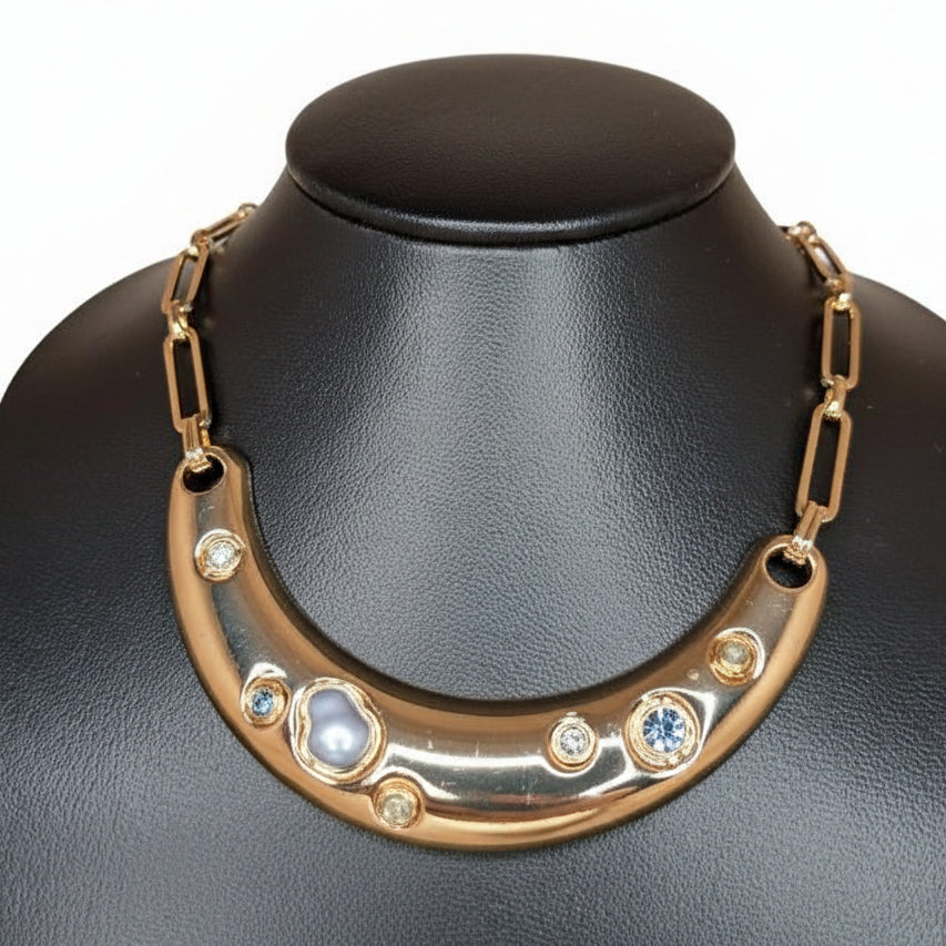 CBM Collar Dorado Piedra Gris Azul