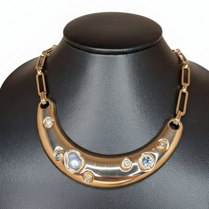 CBM Collar Dorado Piedra Gris Azul