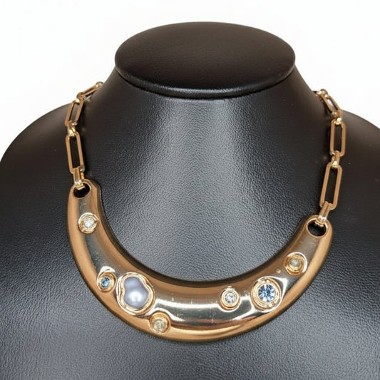 CBM Collar Dorado Piedra Gris Azul