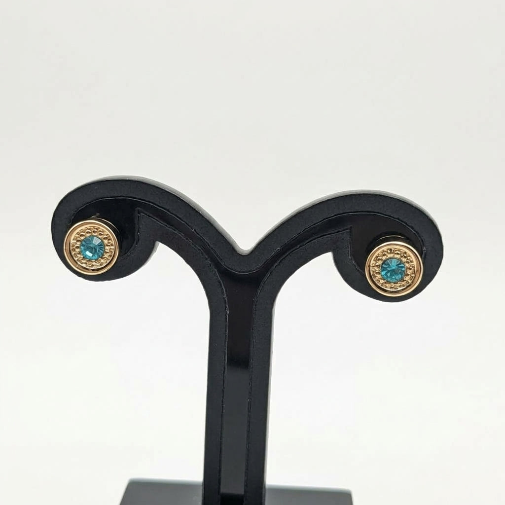 Joyeria Nice Arete Piedra Celeste Baño oro