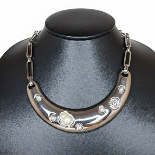 CBM Collar Plateado Piedra Blanca Transparente