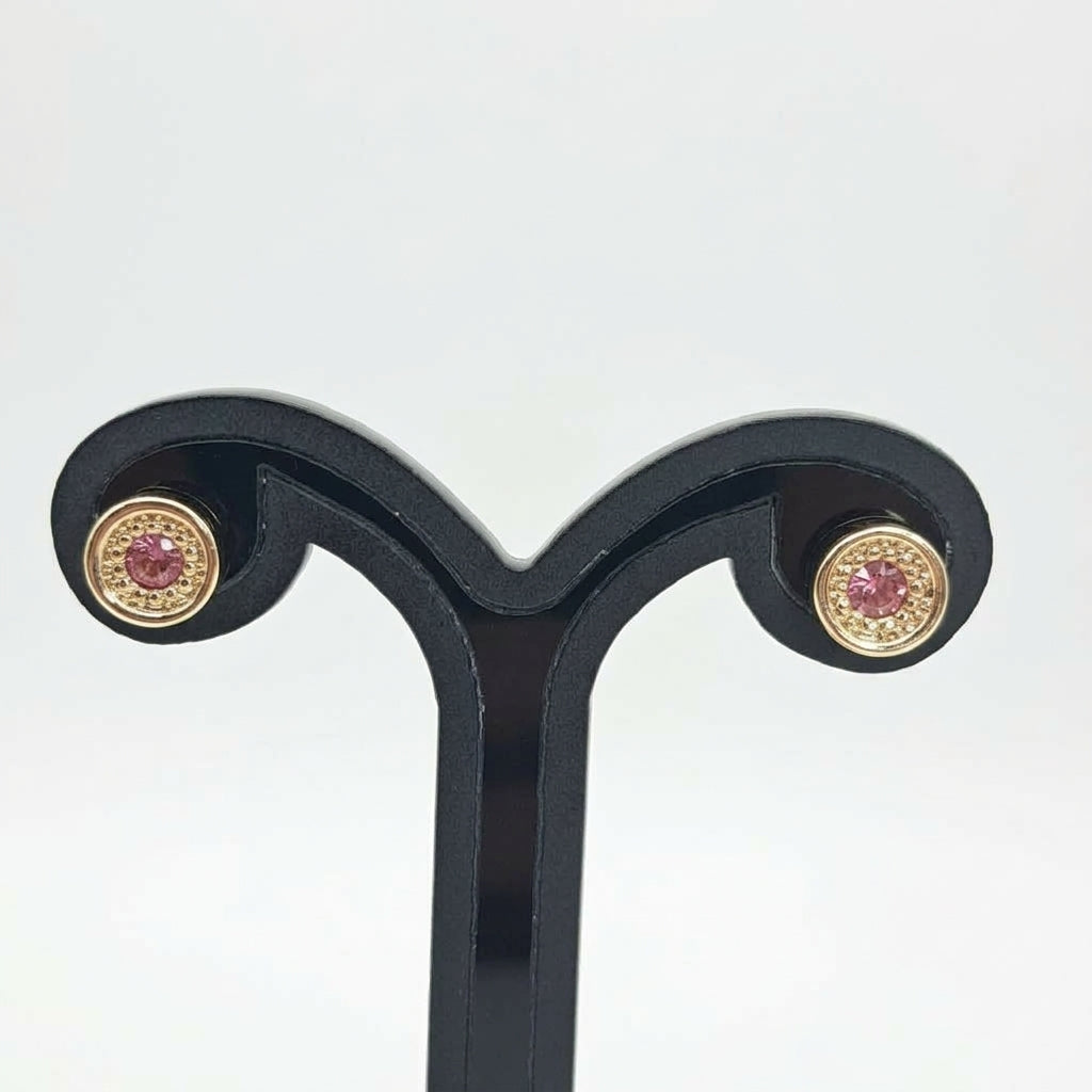 Joyeria Nice Arete Piedra Rosa Baño Oro
