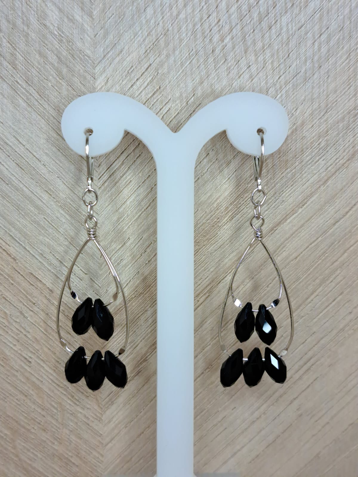 Joyeria Nice Aretes Plateados Piedras Negro