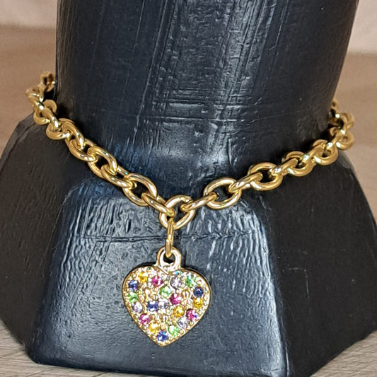 Joyeria Nice Pulsera Dorada Corazon Piedras