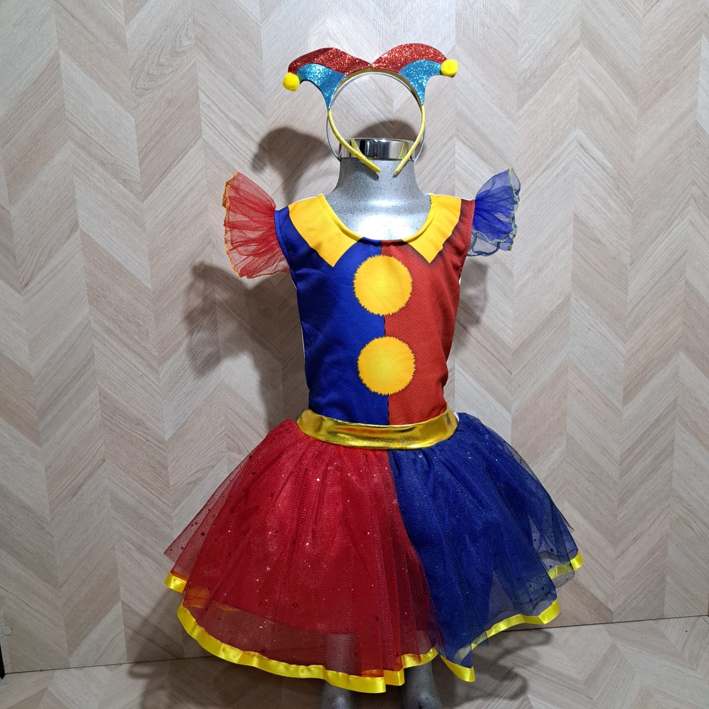 Niña Vestuarios Infantiles Vestido Bufon Rojo Azul