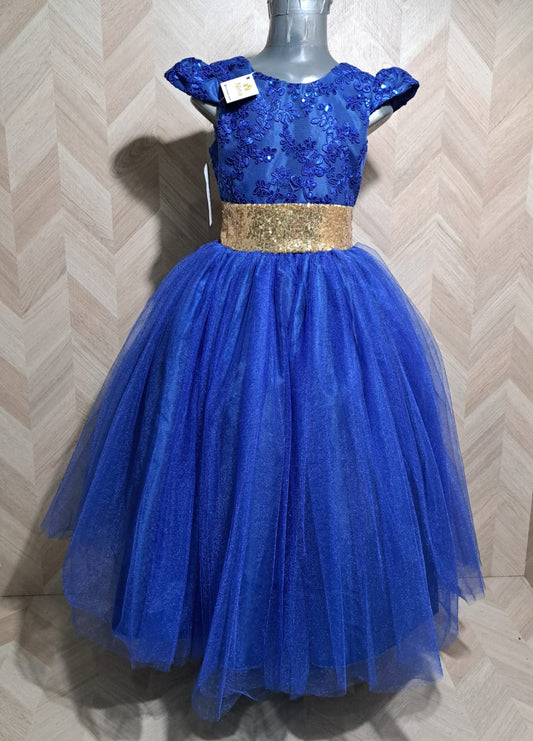 Niña Vestuarios Infantiles Vestido Azul Dorado Fiesta Tul