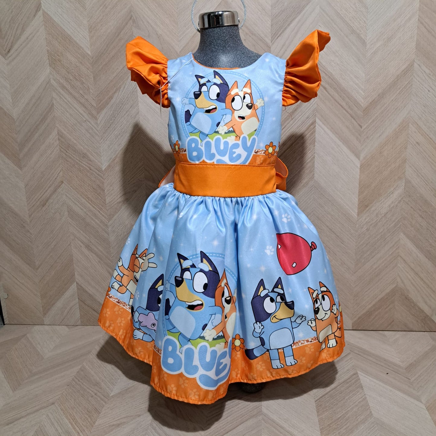 Niña Vestuarios Infantiles Vestido Sublimado Bluey Naranja Azul