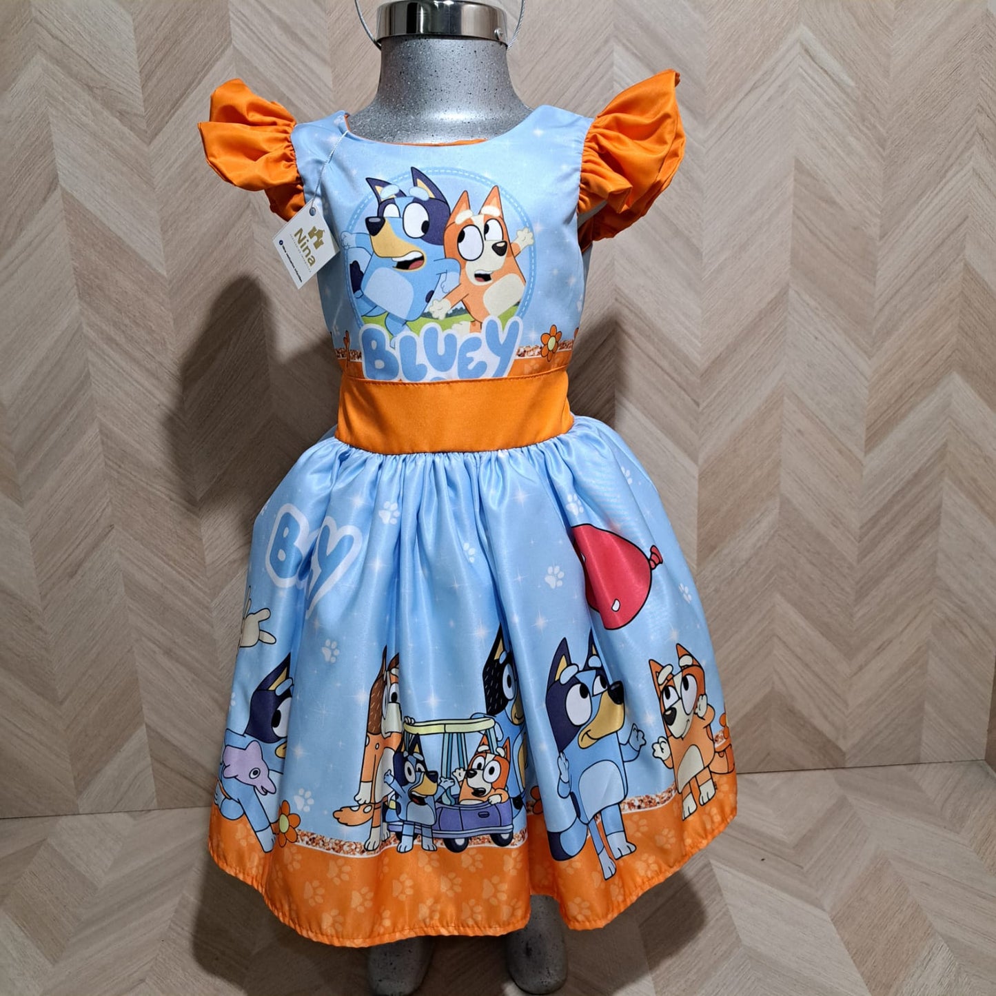 Niña Vestuarios Infantiles Vestido Sublimado Bluey Naranja Azul