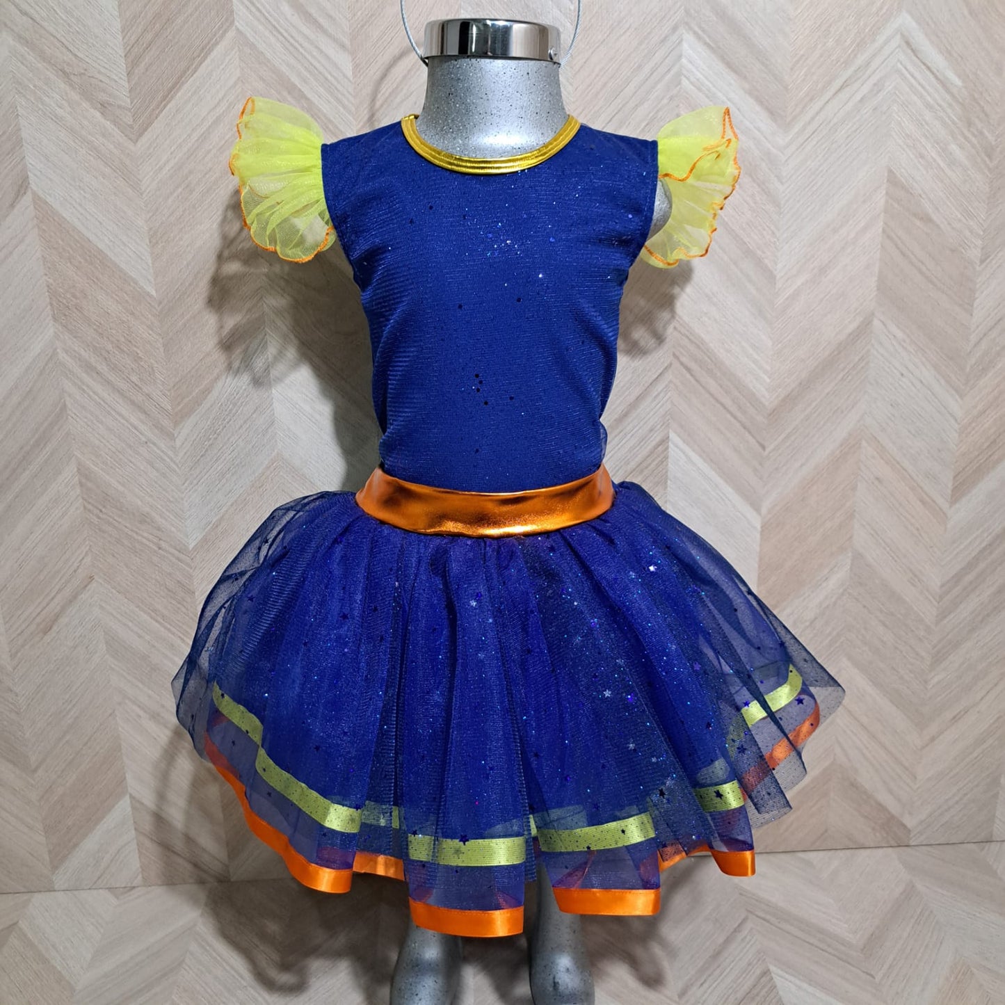 Niña Vestuarios Infantiles Vestido ByB Azul Naranja