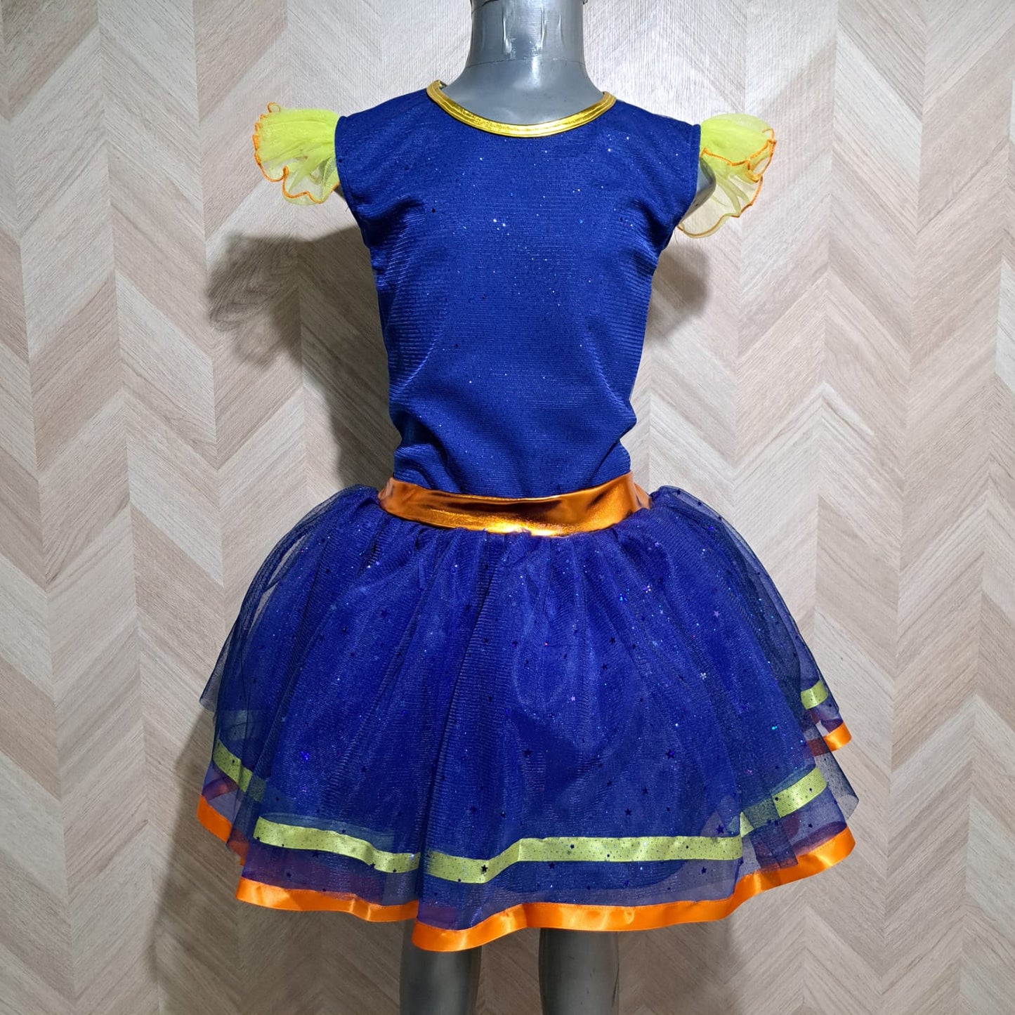 Niña Vestuarios Infantiles Vestido ByB Azul Naranja